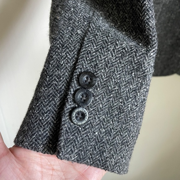 LL Bean Grey Herringbone Tweed Wool Silk Blazer Riding Jacket Heritage Classic - Picture 5 of 12